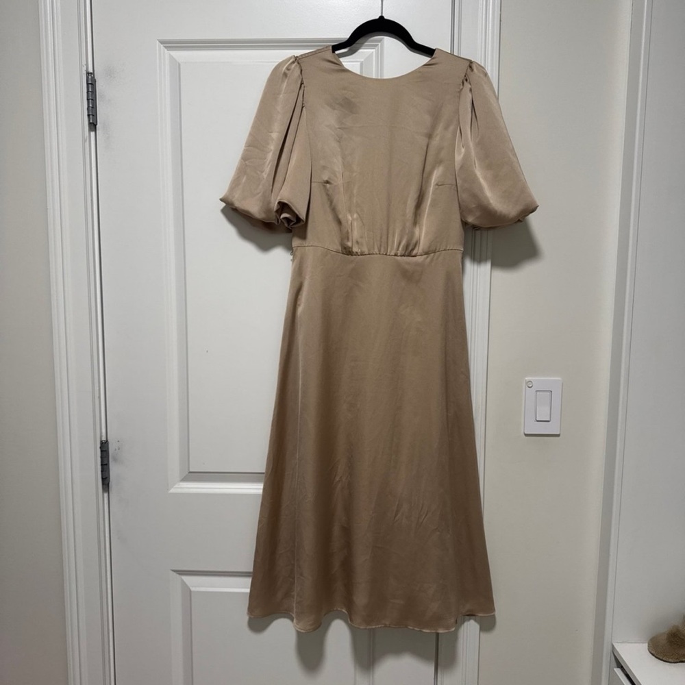 Elegant Tan Puff Sleeve Dress